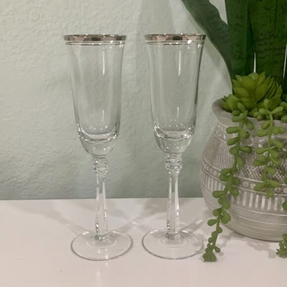VTG~ Mikasa EMPIRE PLATINUM GOLD Champagne Flutes - Picture 1 of 7